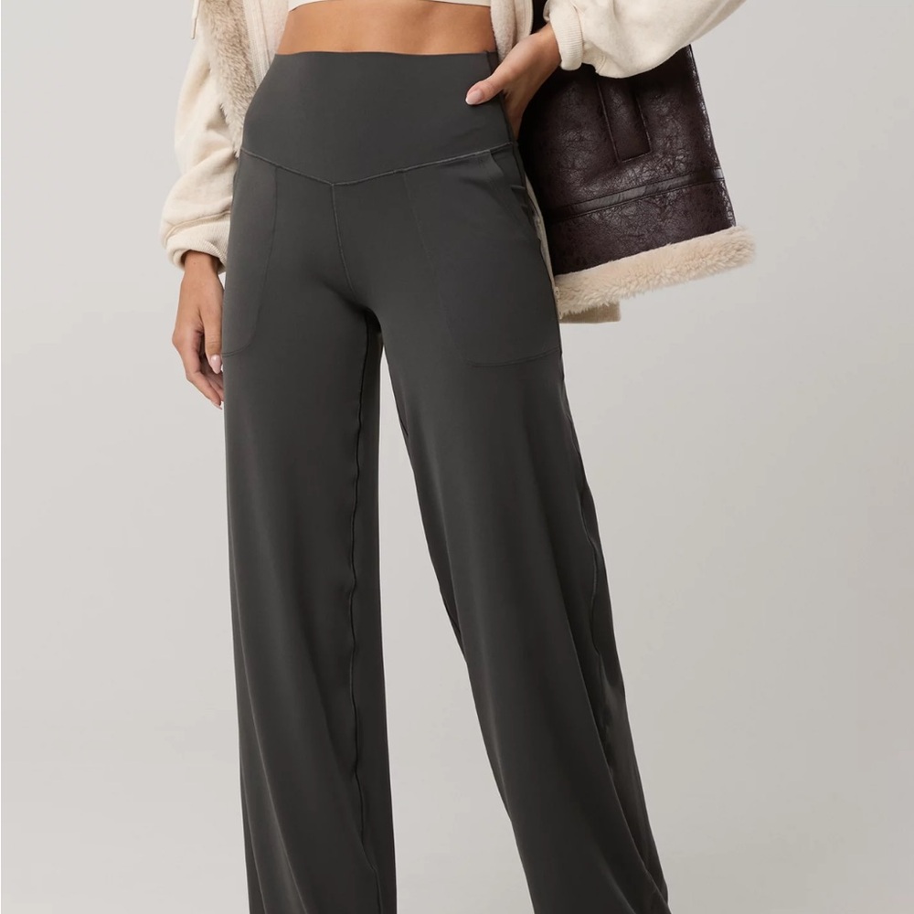 Aerie Gray Wide Leg Pants High-Waisted Comfort
